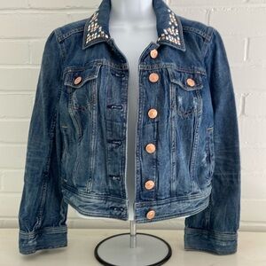 Express Denim Blue Jean Jacket With Copper/Silver Adornments Size M